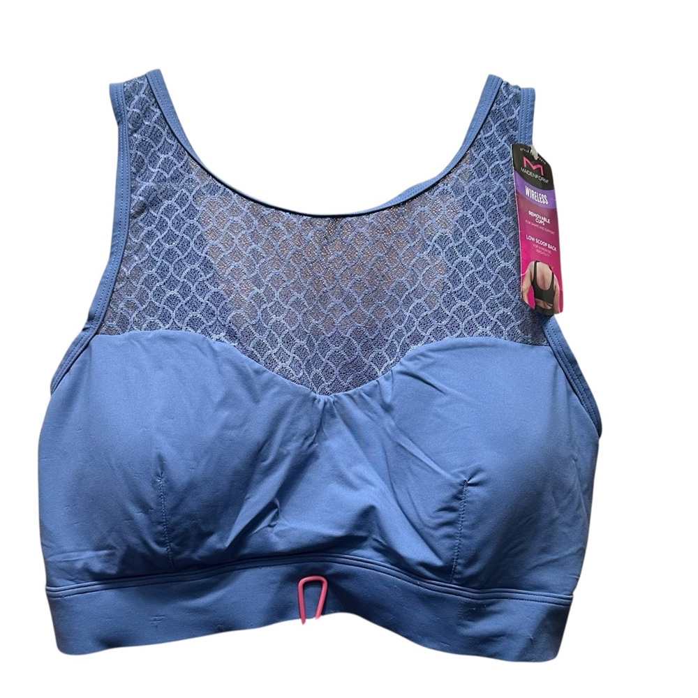NEW Maidenform Pure Comfort High Neck‎ Pullover WireFree Bra large Blue DM221C